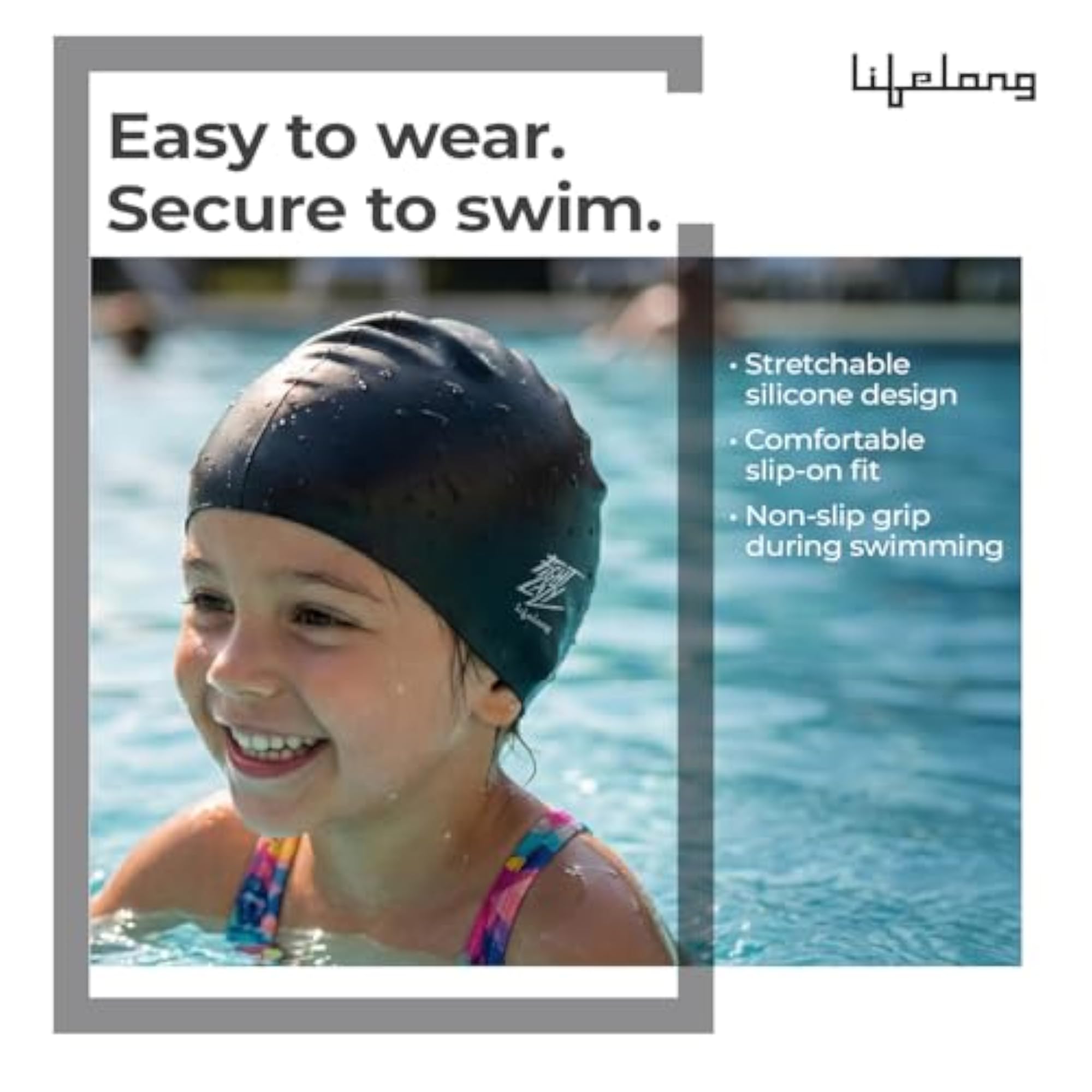 Kids Swimming Cap, Silicone, Black